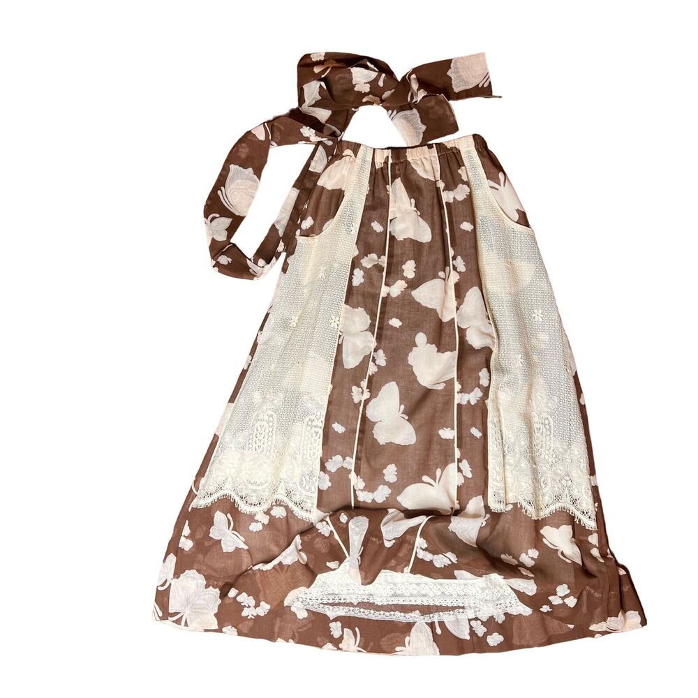 Vintage 70s Chessa Davis Butterfly Sash Skirt Size Small Medium Brown Cottage